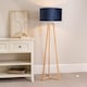 image 3 of ValueLights Lottie Natural Wood Tripod Floor Lamp Navy Blue Velvet Shade | Blue