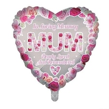 In Loving Memory Mum Heart Shaped Memorial Foil Helium Balloon 46cm / 18 in | Pink