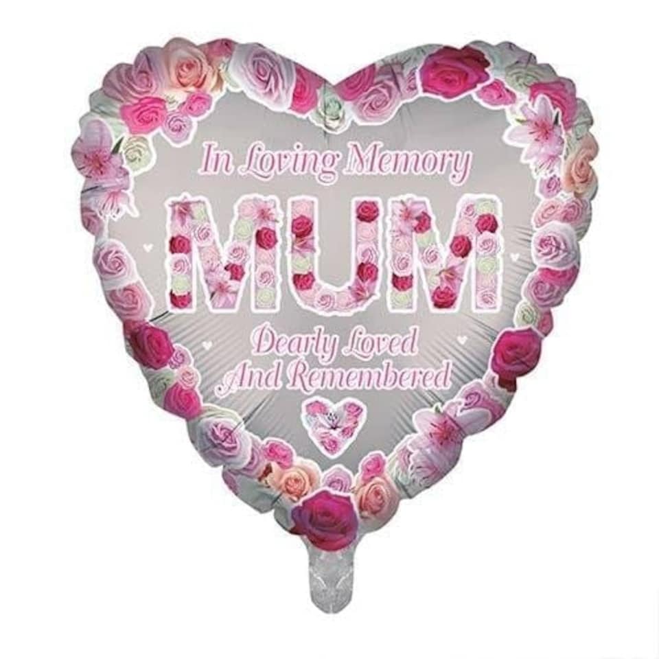 image 1 of In Loving Memory Mum Heart Shaped Memorial Foil Helium Balloon 46cm / 18 in | Pink