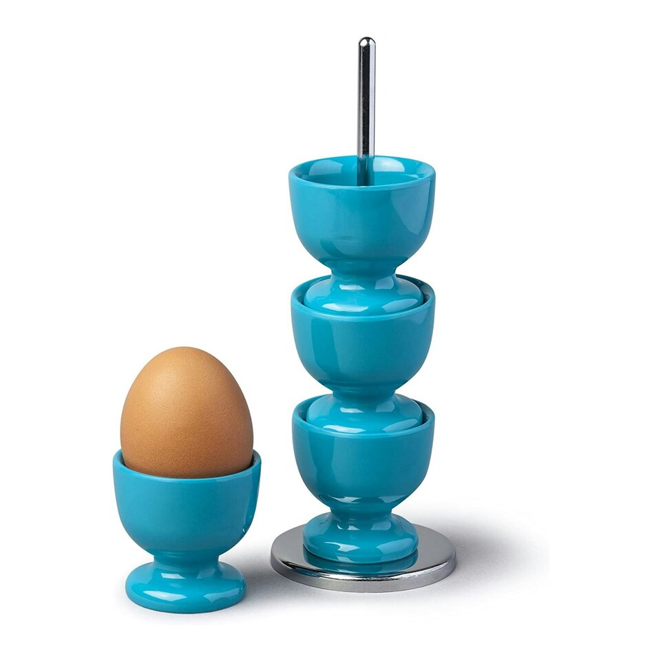image 1 of Zeal Stack & Store Egg Cups Set with Chrome Stand, Set of 4, Aqua