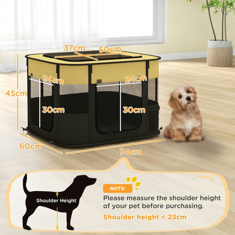 image 1 of PawHut Portable Dog Pen for Puppies, Rabbits, Kittens, Guinea Pigs - Yellow