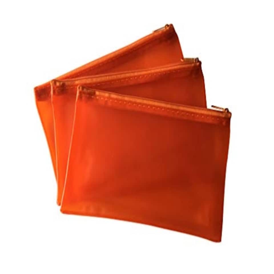 image 1 of 8x5" Frosted Orange Pencil Case - See Through Exam Clear Translucent