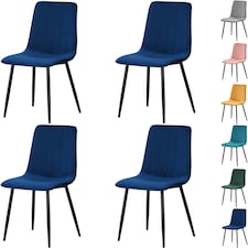 Set of 4 Chairs Milan Velvet Dining Chairs with Sturdy Metal Legs - Kitchen, Living Room & Reception Chairs with Backrest and Padded Seat | Blue | One Size