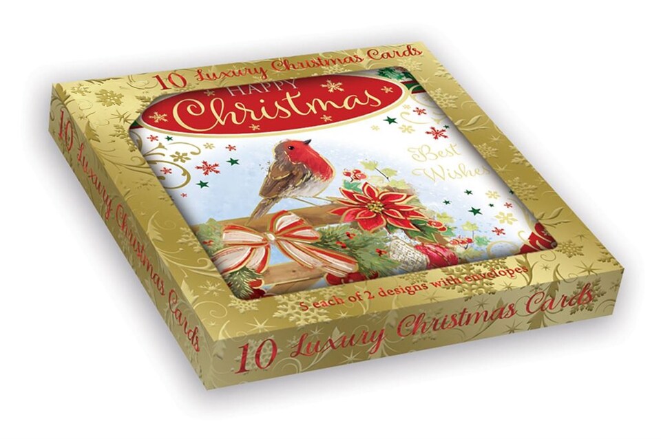 image 1 of Pack of 10 Festive Robin Christmas Boxed Cards