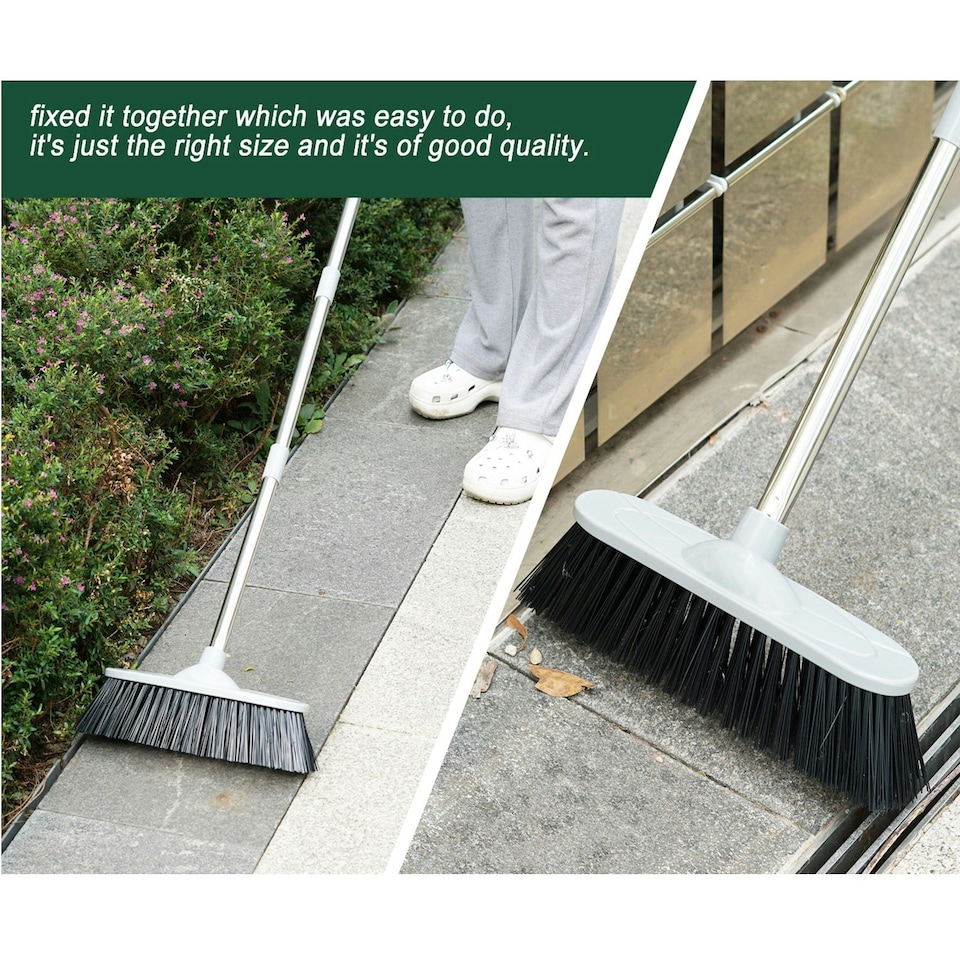image 1 of Heavy Duty Stainless Steel Broom with Handle Outdoor Garden Hard Bristle Brush
