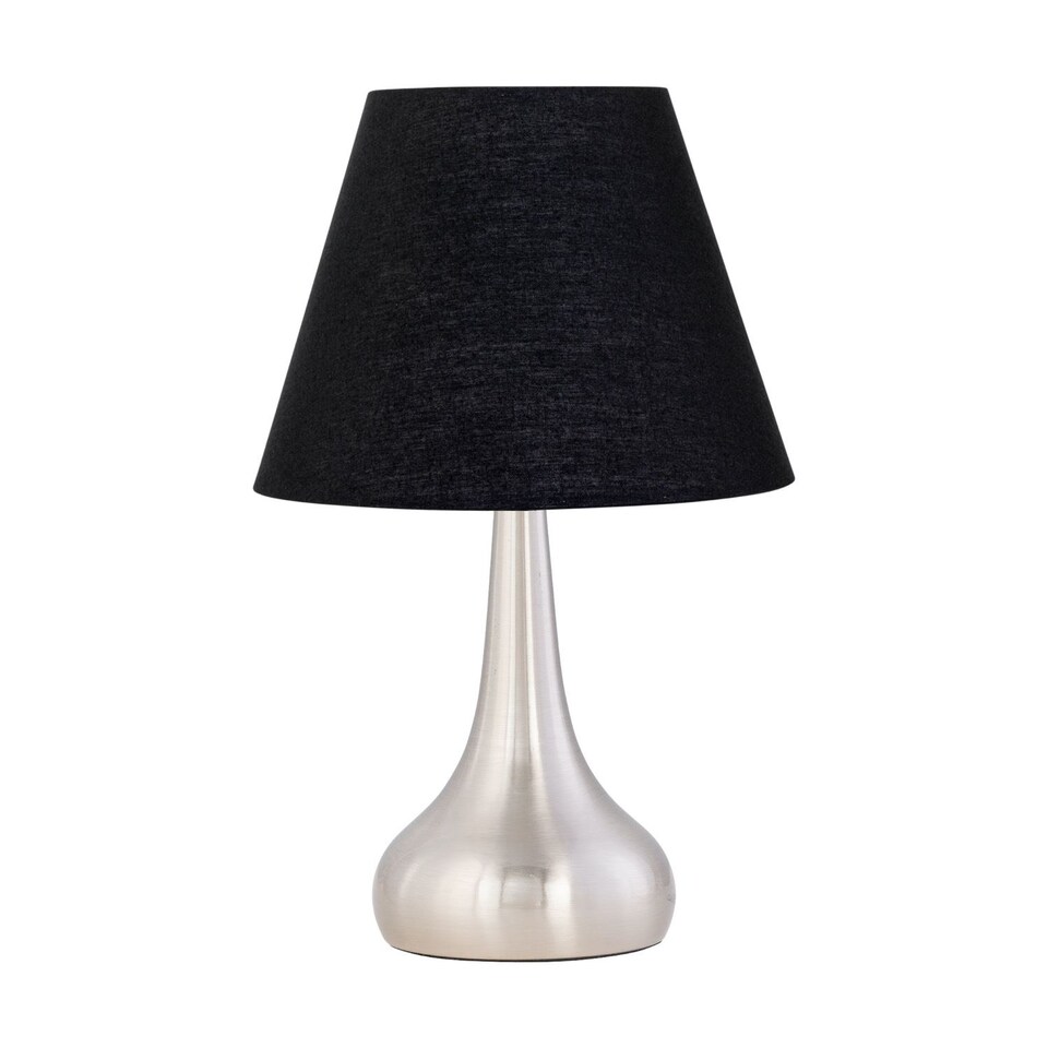 image 1 of Romana - Brushed Chrome Touch Operated Table Lamp with Black Shade | Chrome | Black | Medium | 1