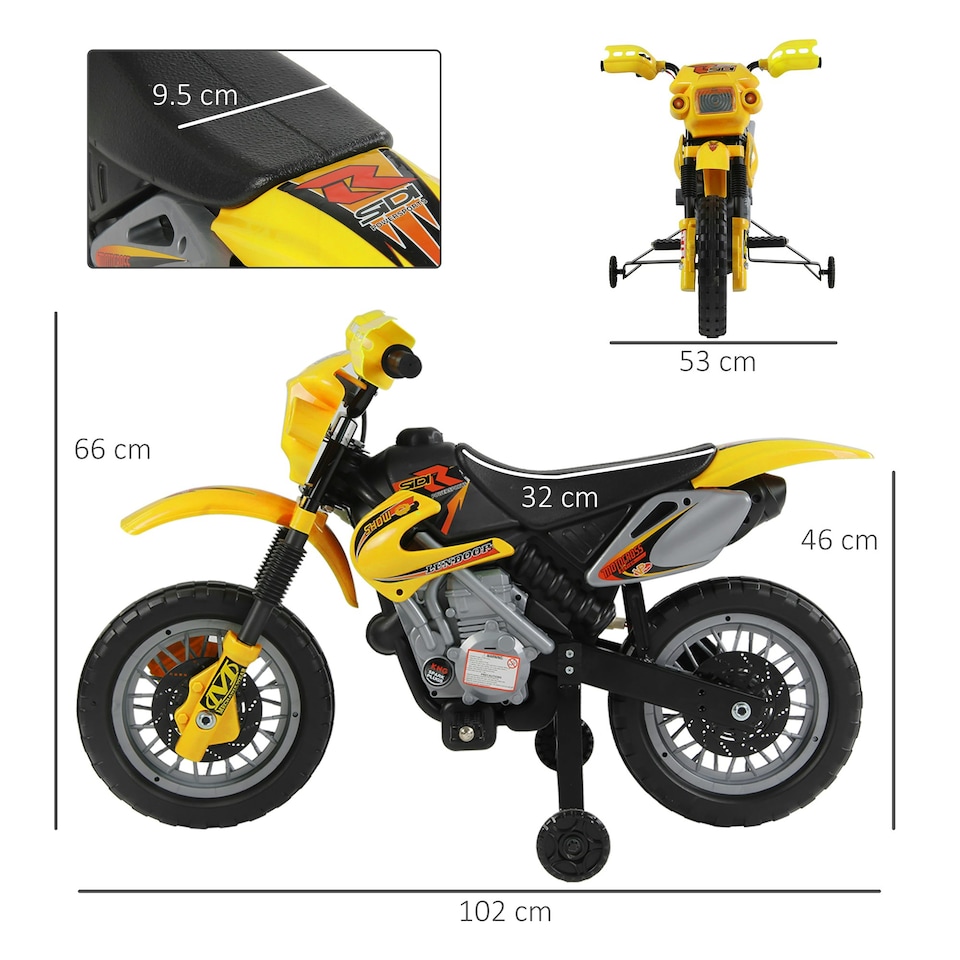image 1 of HOMCOM 6V Kids Electric Motorbike Motorcycle Ride On for 3-6 Years Yellow