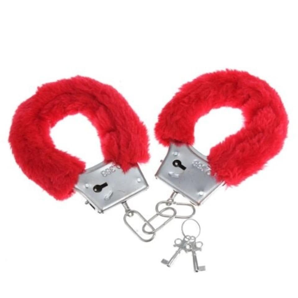 image 1 of Red Furry Handcuffs and Keys - Hen Party, Role Play