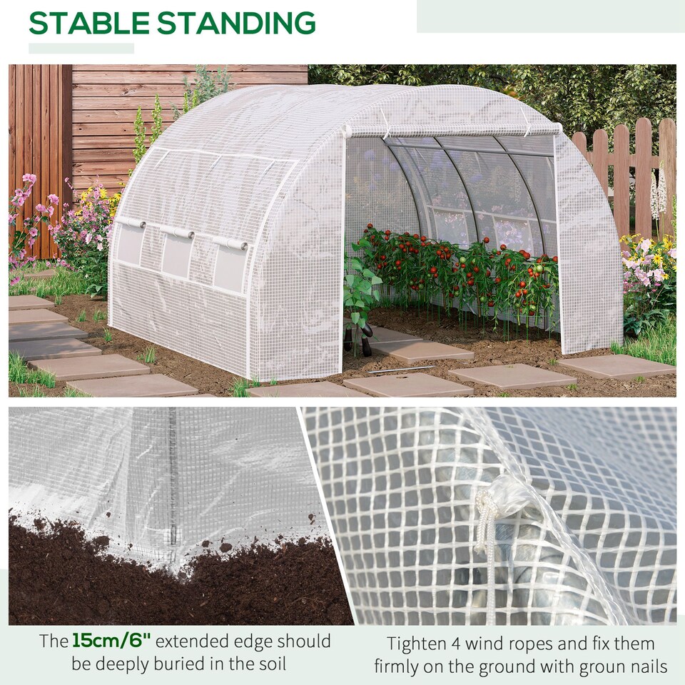 image 1 of Outsunny 3 x 3 x 2 m Polytunnel Greenhouse Pollytunnel Tent w Steel Frame White
