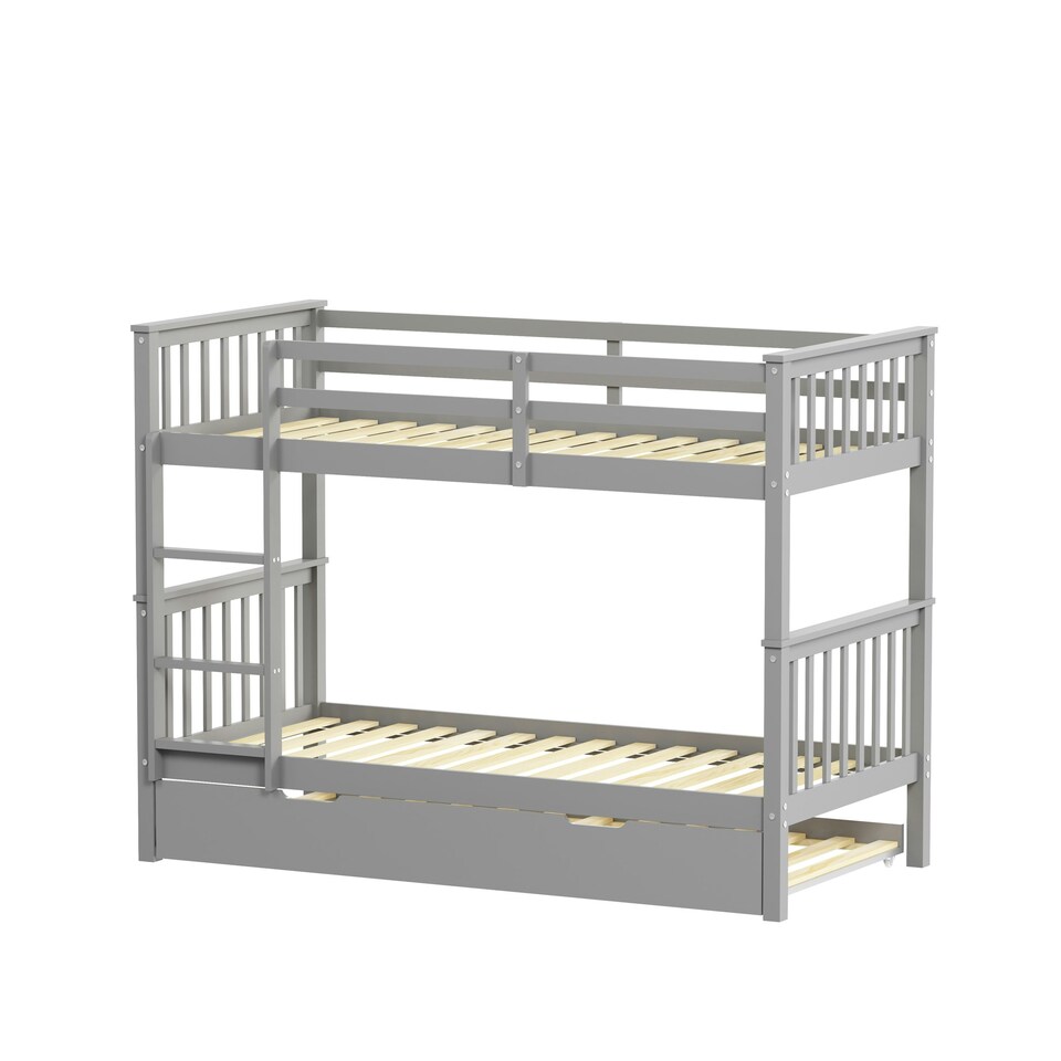 image 1 of Oliver Grey Single Wooden Bunk Bed with Trundle
