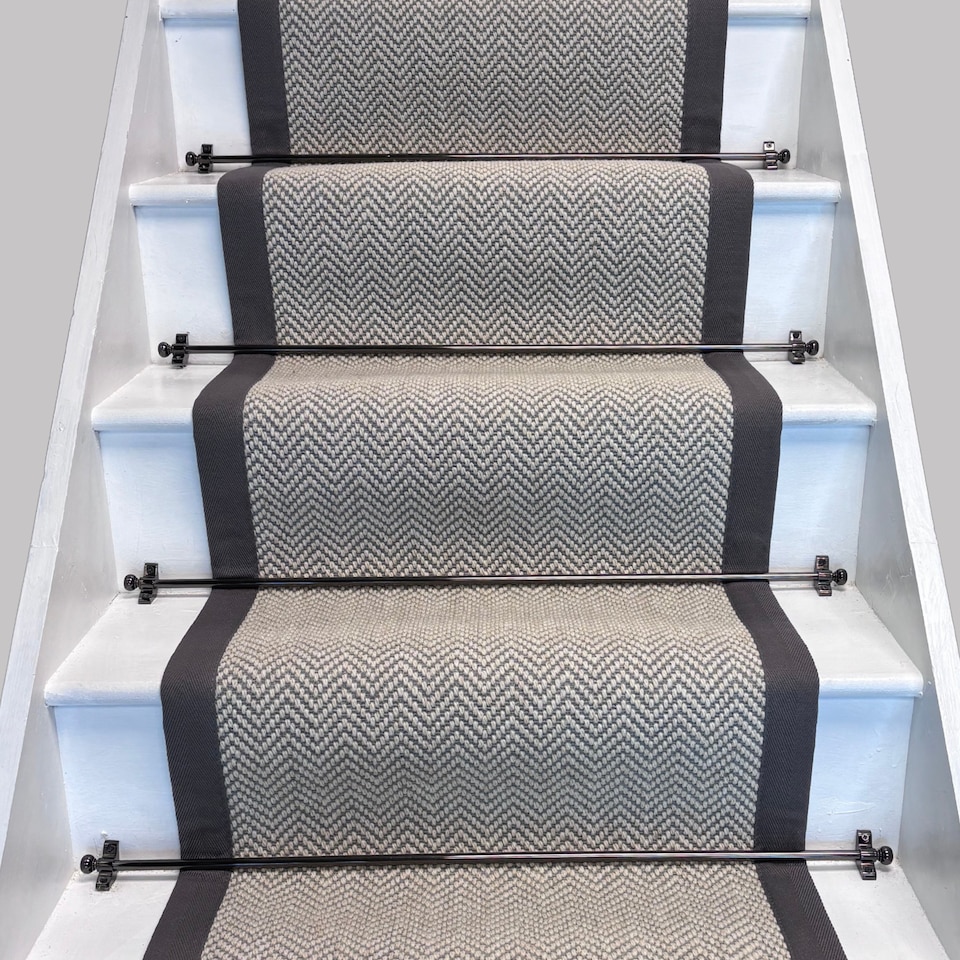 image 1 of Herringbone Dapple Wool Stair Runner With 100% Cotton Grey Border 60cm x 700cm