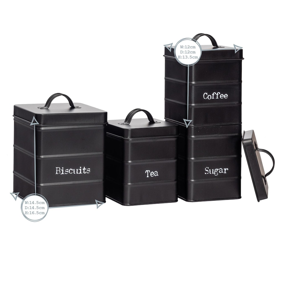 image 1 of Harbour Housewares 4 Piece Vintage Metal Kitchen Canisters Set - White