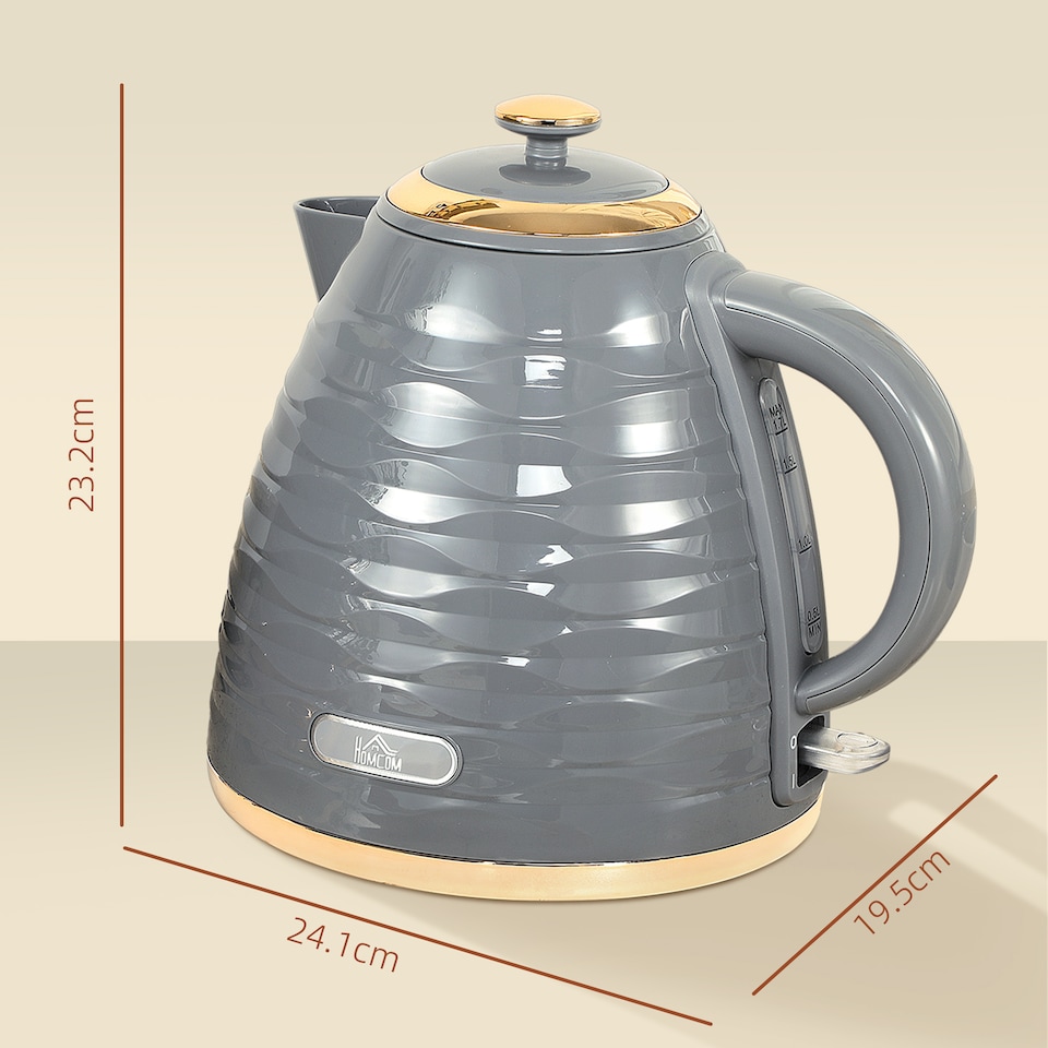 image 1 of HOMCOM Electric Kettle 1.7L, Fast Boil, 3kW Cordless Water Kettle with Removable Washable Anti-scale Filter, UK Otter Thermostat, Auto Shut-off, 360° Swivel, BPA Free, Grey Water Ripple Texture