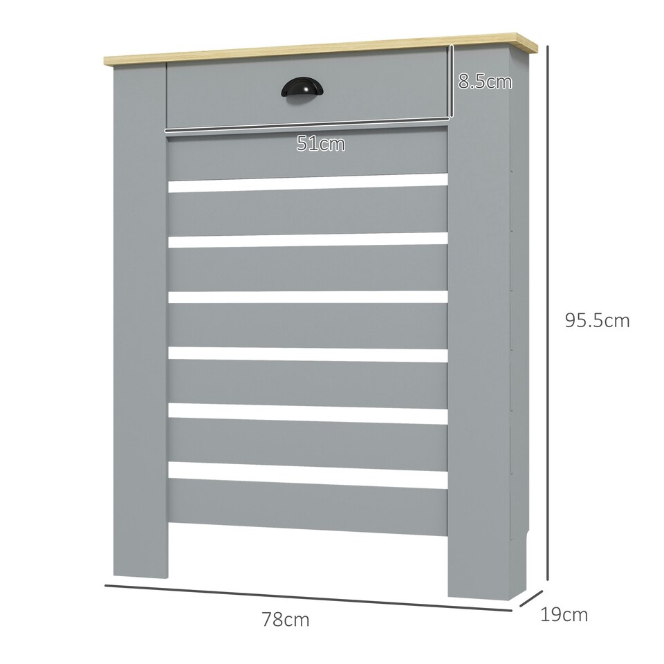 image 1 of HOMCOM Radiator Cover with Drawer, Horizontal Slat, 78cm, Grey