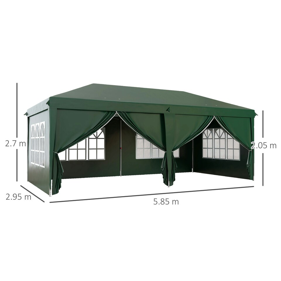 image 1 of Outsunny 3 x 6m Pop Up Gazebo Party Tent Canopy Marquee with Storage Bag Green