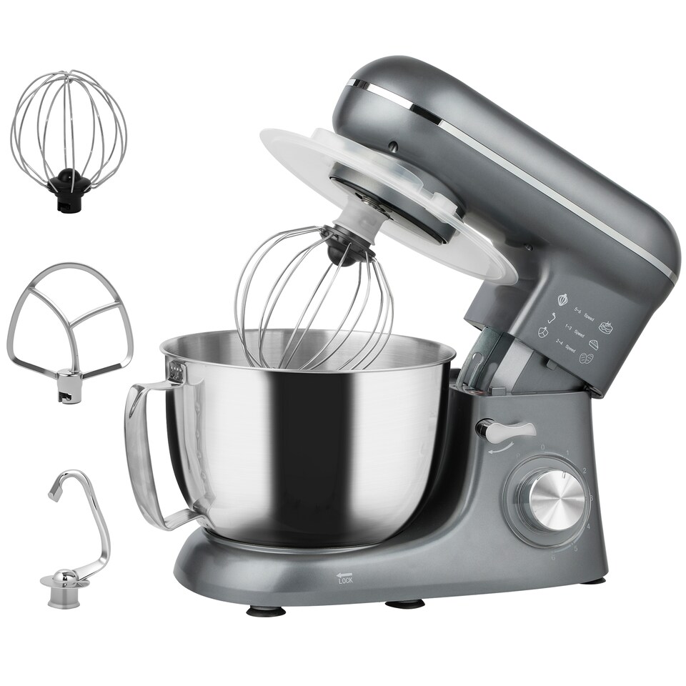 image 1 of HOMCOM Stand Mixer, 4.5L Food Mixer for Baking, 6 Speeds and Pulse Setting, 1300W Cake Electric Whisk with Dough Hook, Whisk, Stainless Steel Bowl, Splash Guard, Beater, Silver Tone | Silver