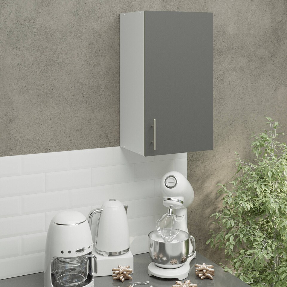 image 1 of JD Greta Kitchen Wall Unit 400mm Storage Cabinet With Doors and Shelf 40cm - Grey Matt