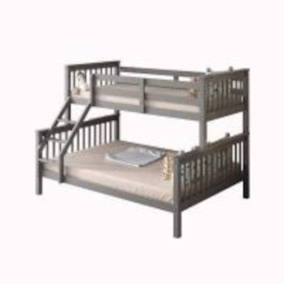 image 1 of Grey Bunkbed with 2 Mattresses 3ft Single & 4ft6 Double Trio Bunkbed, Wooden Children Bedroom Furniture
