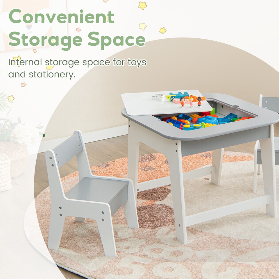 image 1 of COSTWAY 2 in 1 Children Activity Table and Chair Set Grey