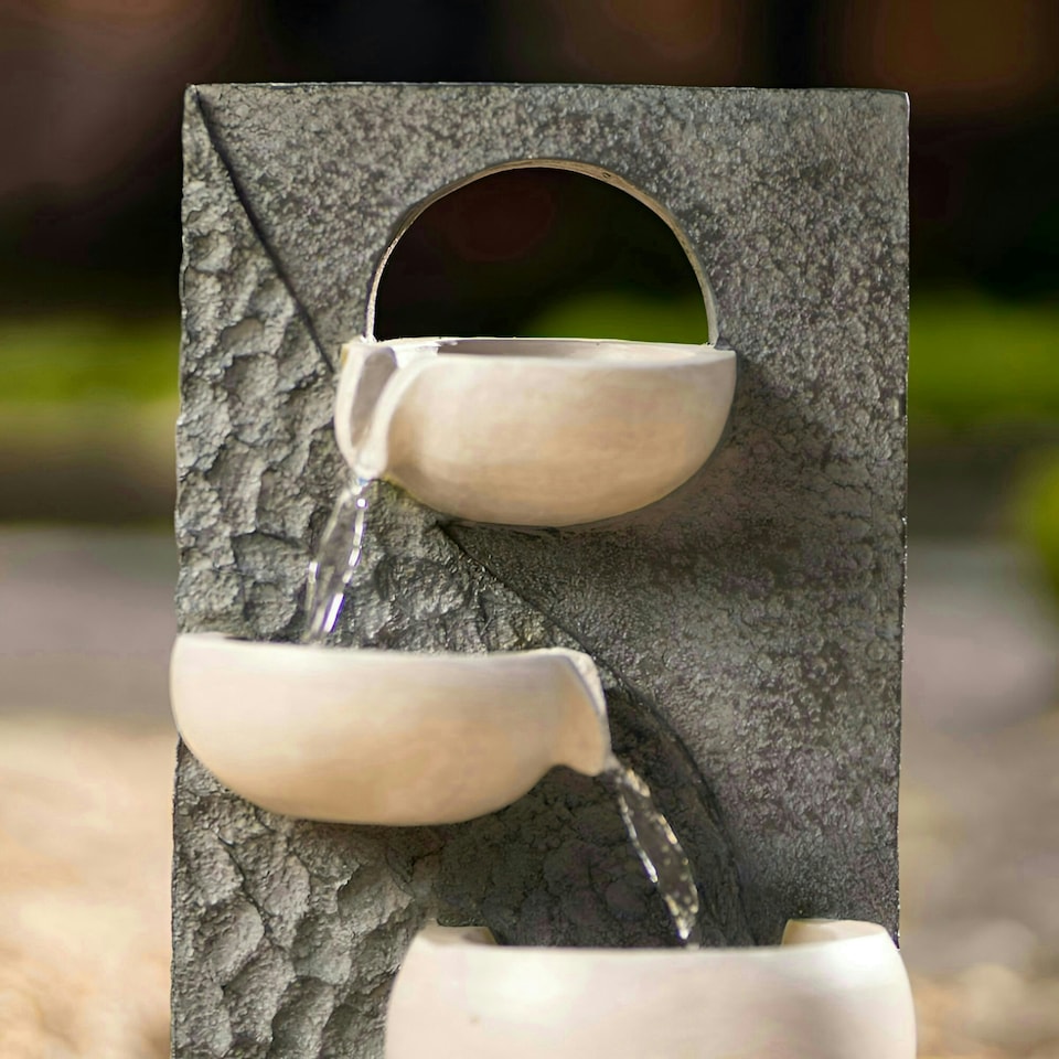 image 1 of Primrose Solar Two Tone Pouring Bowls Tiered Water Feature with Lights 48cm