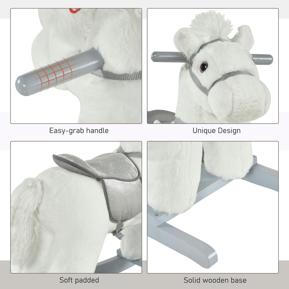 image 1 of HOMCOM Kids Plush Ride-On Rocking Horse with Plush Toy Sound Handle Grip