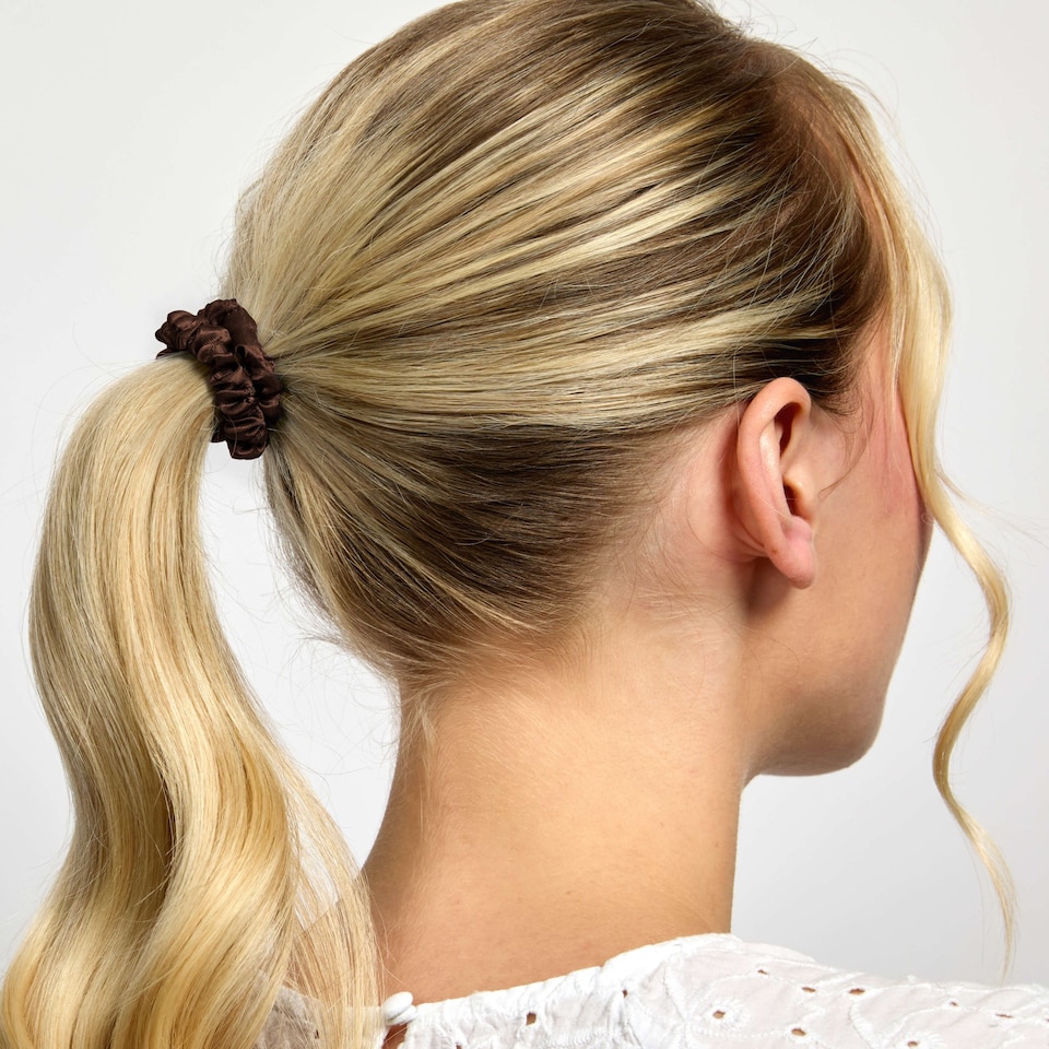 image 1 of Silver Cloud Silver Ion Infused Satin Skinny Scrunchies Chocolate 5 Pack