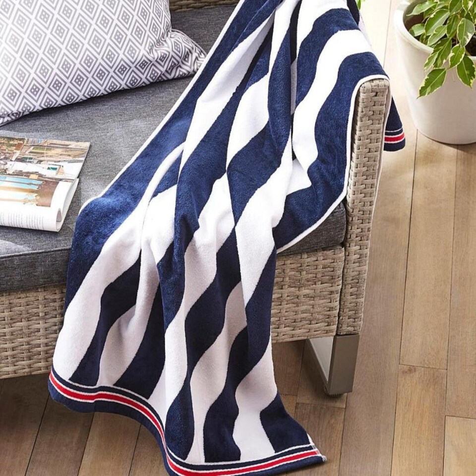 image 1 of Nautical Striped Beach Towel 70 x 140cm - 100% Cotton Blue | Navy Stripe | One size