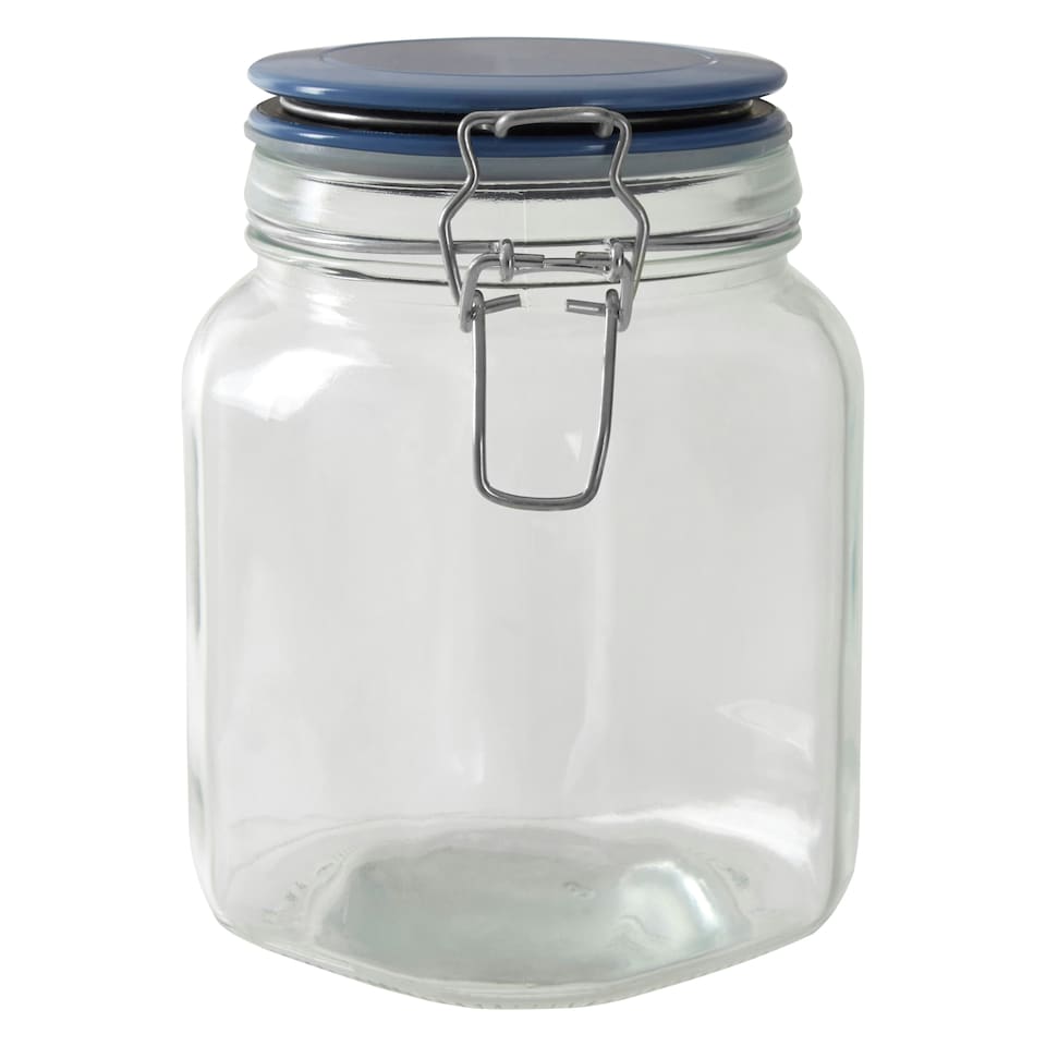 image 1 of Interiors by Premier Glass Storage Jar – 1050ml (Set of 3 Assorted Colours), Clear Glass Canisters with Airtight Clip-Top Lids