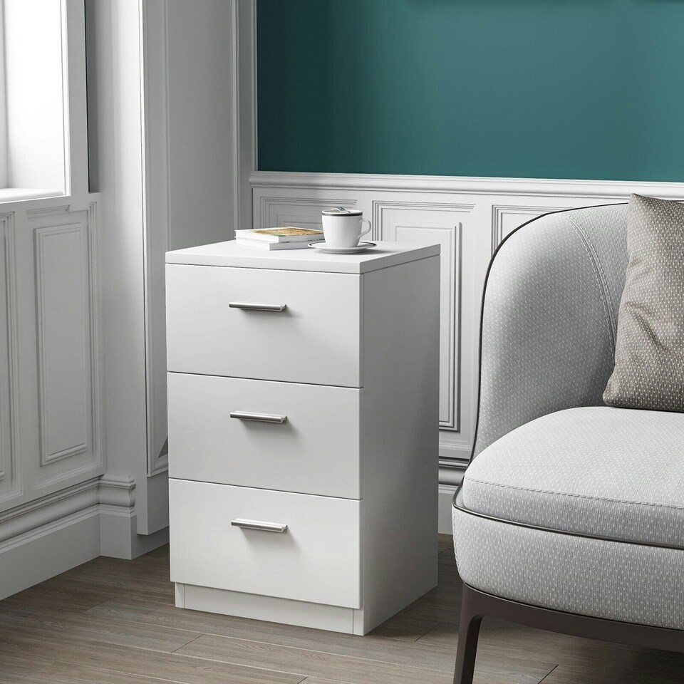image 1 of COSTWAY Wooden Nightstand w/3 Drawers Space-saving End Table White