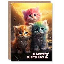 Cute Rainbow Kittens Kids Age 7 Year Old Child Kids 7th Birthday Card