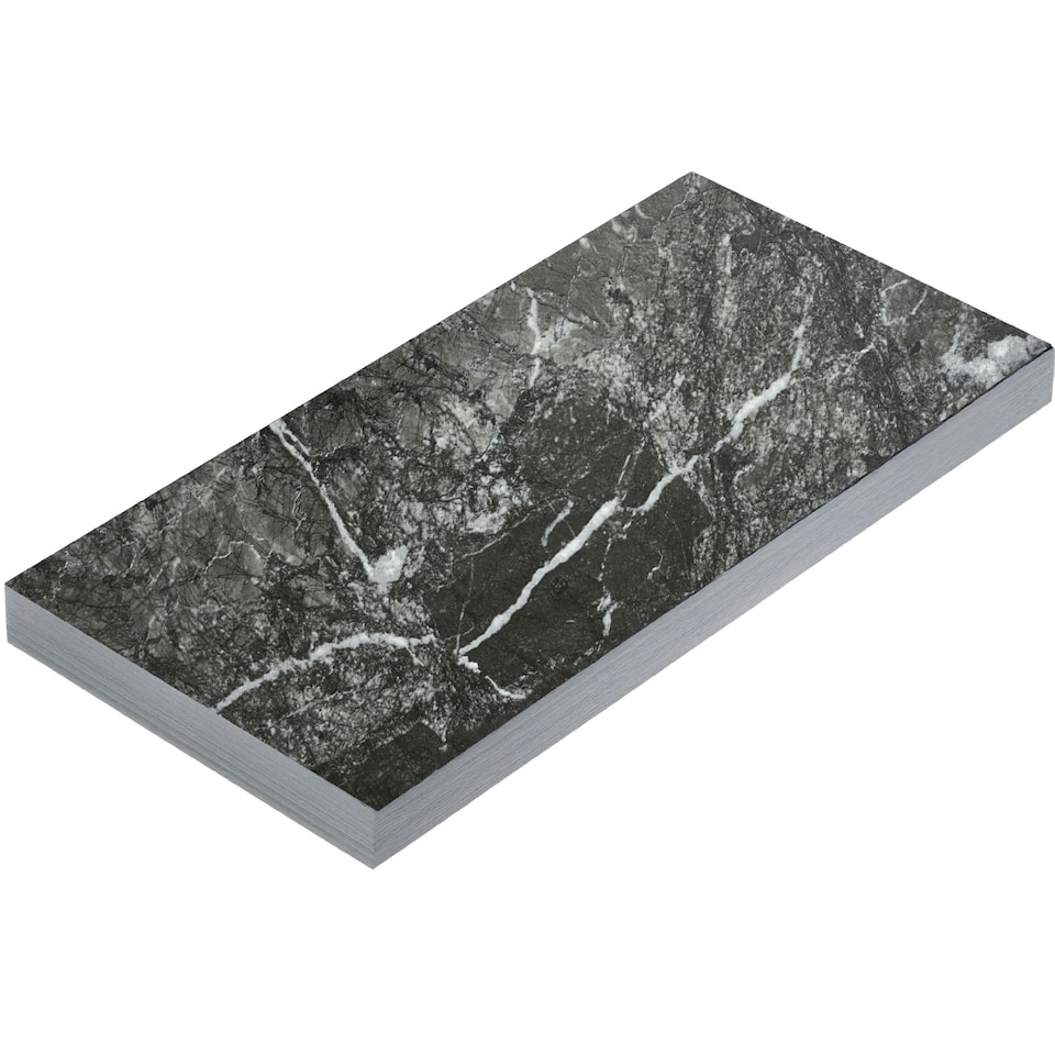 image 1 of NOVECRAFTO Black Self Adhesive Vinyl Floor Tiles - 12”x24” (30.48x60.96cm) - Large Peel & Stick Waterproof Marble Effect Flooring - Pack of Tiles Black | 1.85 sqm