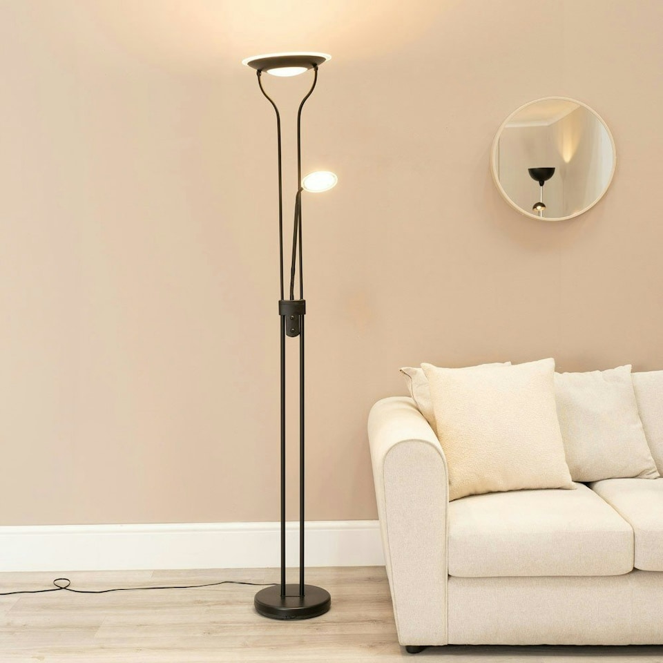 image 1 of ValueLights Beata Black Integrated LED Uplighter Floor Lamp with Task Reading Side Lamp | Black