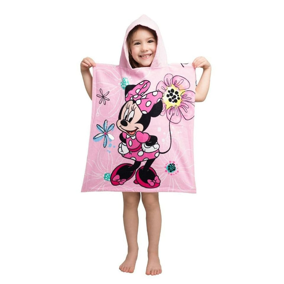 image 1 of Disney Minnie Mouse Bow Hooded Towel - Pink/Multicoloured - One Size | Pink | One size