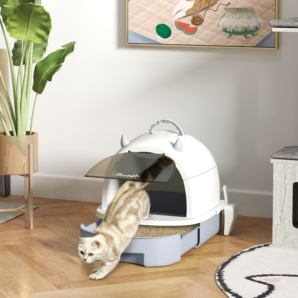 image 1 of PawHut Cat Litter Tray w/ Lid, Enclosed Cat Litter Box w/ Pull-Out Drawer