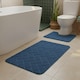 image 2 of 2 Piece Block Design Memory Foam Bath Mat Set Soft Absorbent Non-Slip Bathroom | Blue