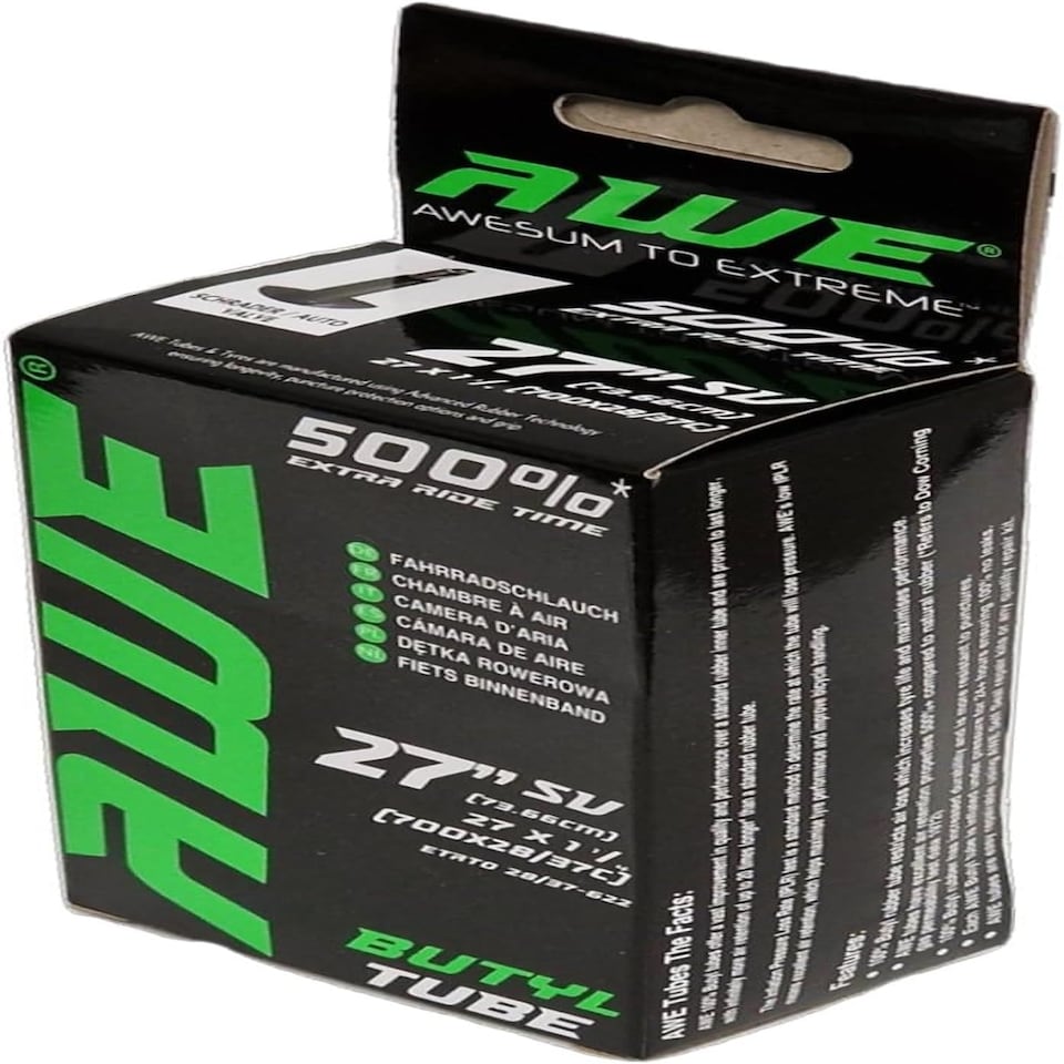 image 1 of AWE Butyl Rubber 27" MTB/Bike Inner Tube 27 x 1 1/4 700x28/37C Schrader Valve