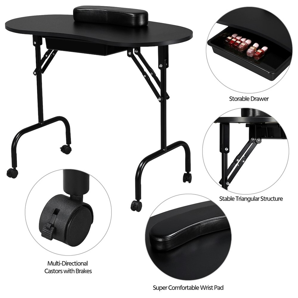 image 1 of Yaheetech Folding Manicure Table Black