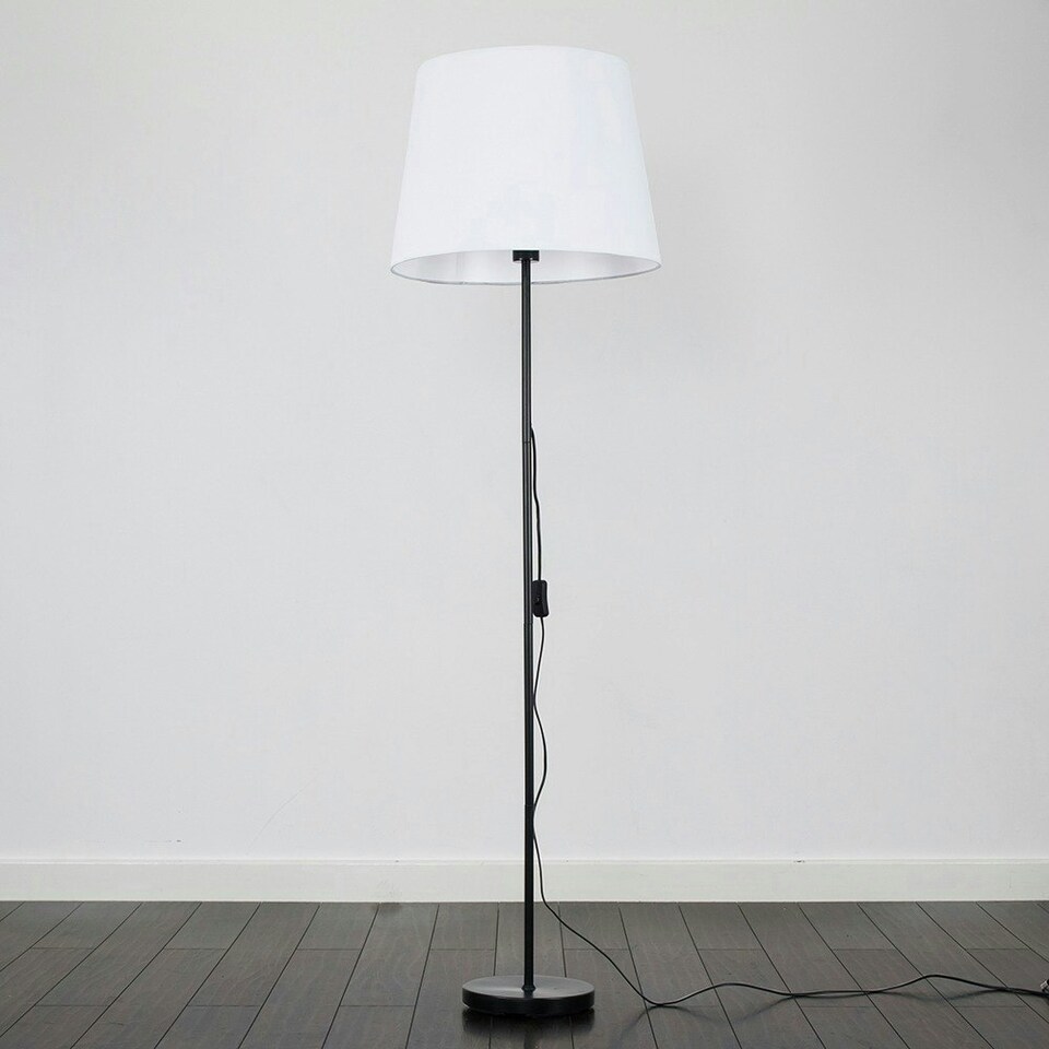 image 1 of ValueLights Charlie Black Floor Lamp XL White Taper Shade & Bulb