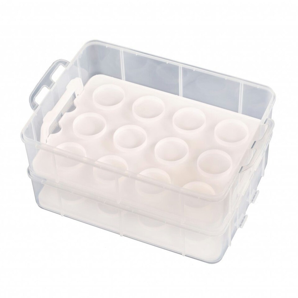 image 1 of Oypla 2 Tier Cupcake Cake Holder Portable Storage Carrier Box Clear
