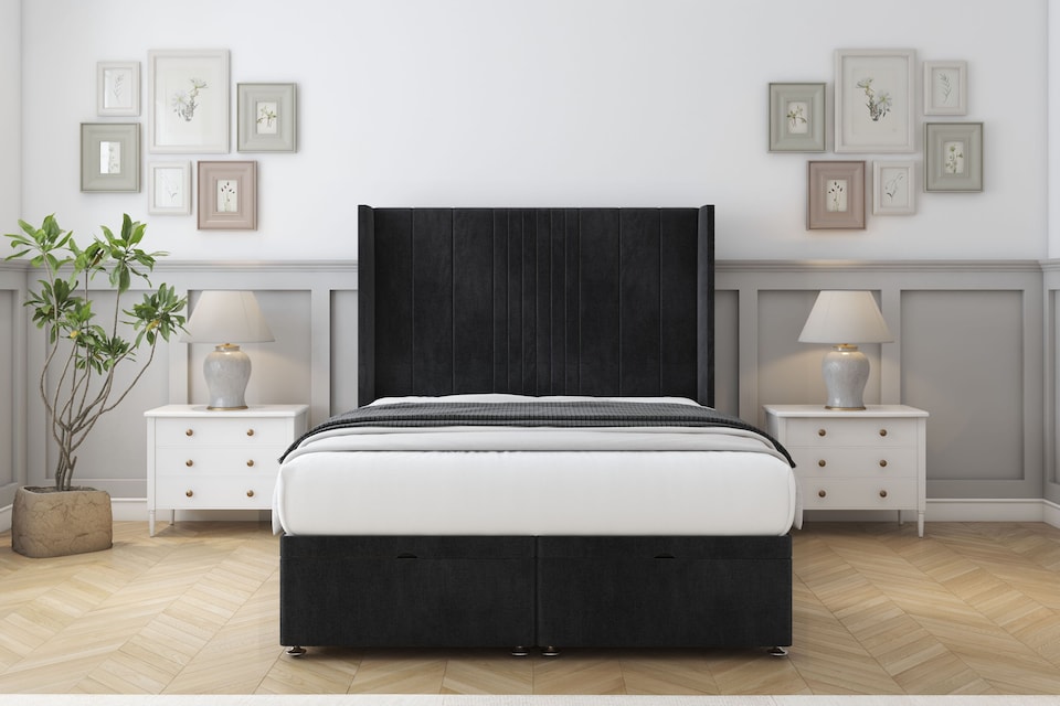 image 1 of Sloomy Hargrave Black Naples Ottoman Bed Base With 54" Wingback Headboard 4' Small Double | Black | Black | Small Double | 1