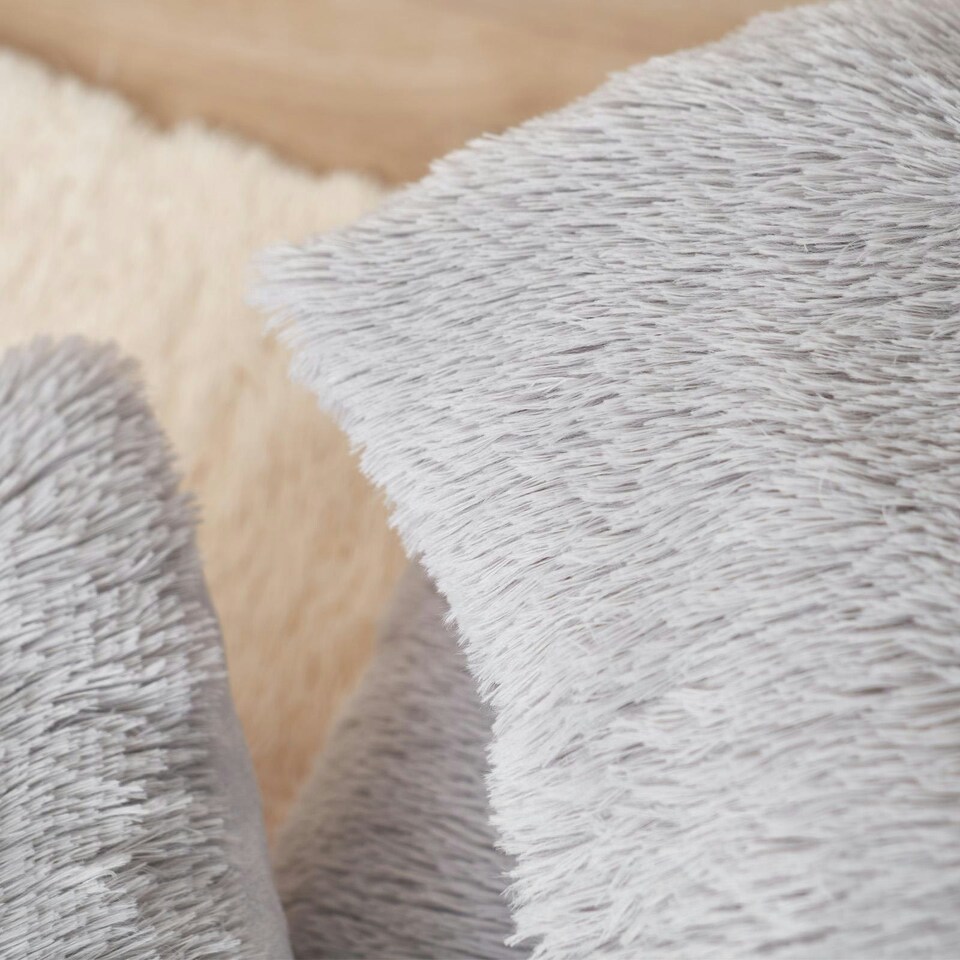 image 1 of OHS 2 x Fluffy Shaggy Soft Plush Cushion Covers, 45x45cm - Silver