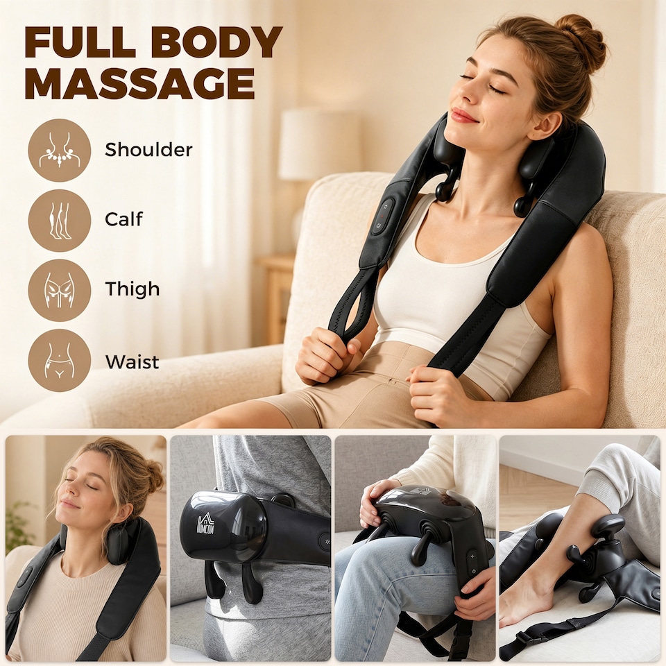 image 1 of HOMCOM Cordless Neck Massager with Heat, 4D Shiatsu Shoulder Massager
