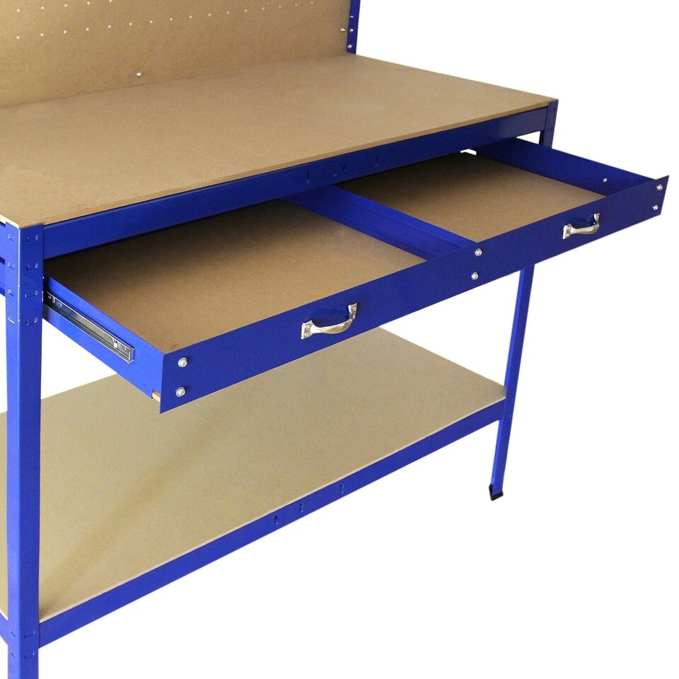 image 1 of Workbench With Pegboard And Drawer In Blue Blue