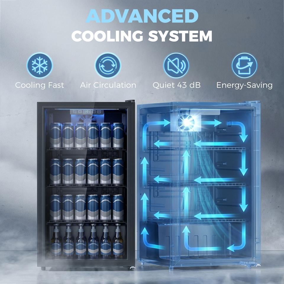 image 1 of HOMCOM 90 L Drinks Fridge, 139 Can Under Counter Freestanding Wine Cooler