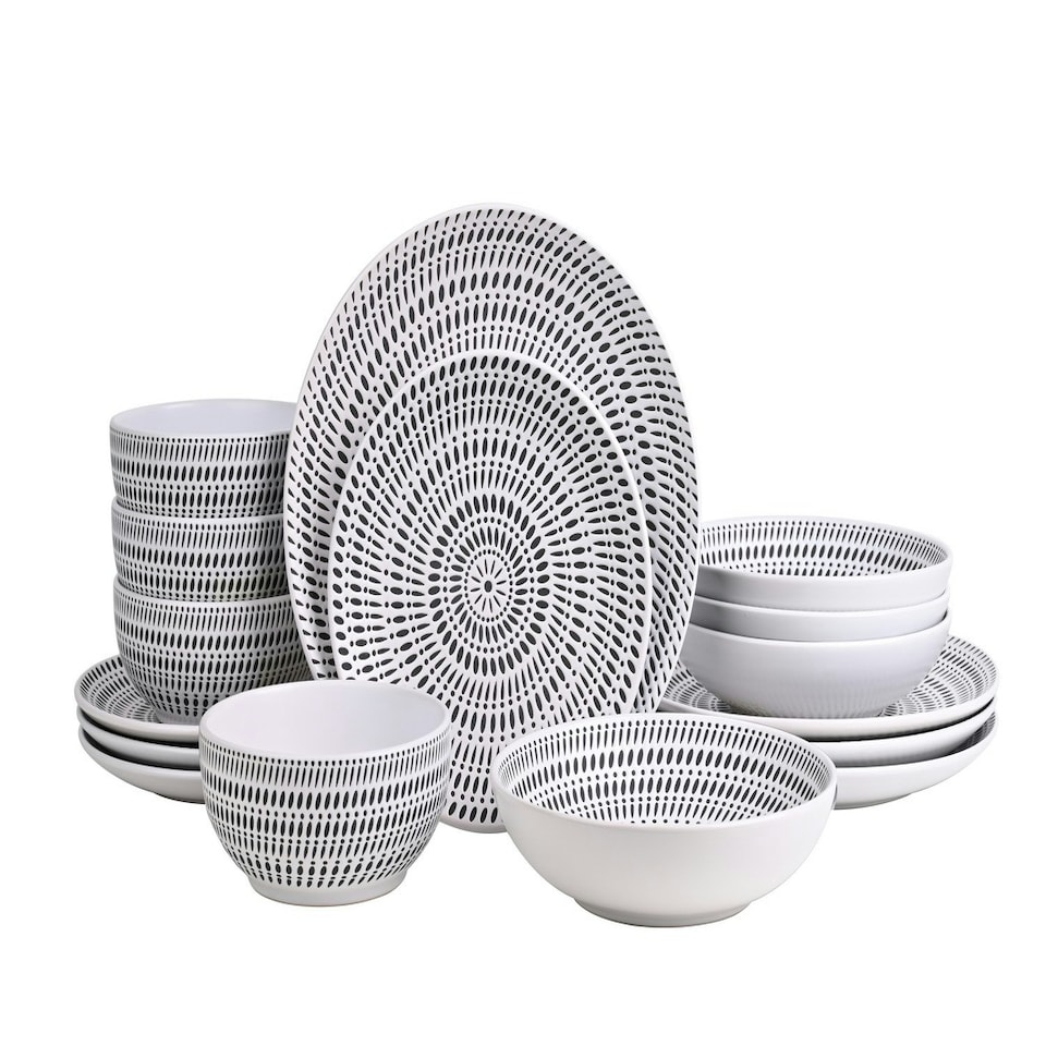 image 1 of 16pc White Pad Print Dinner Set