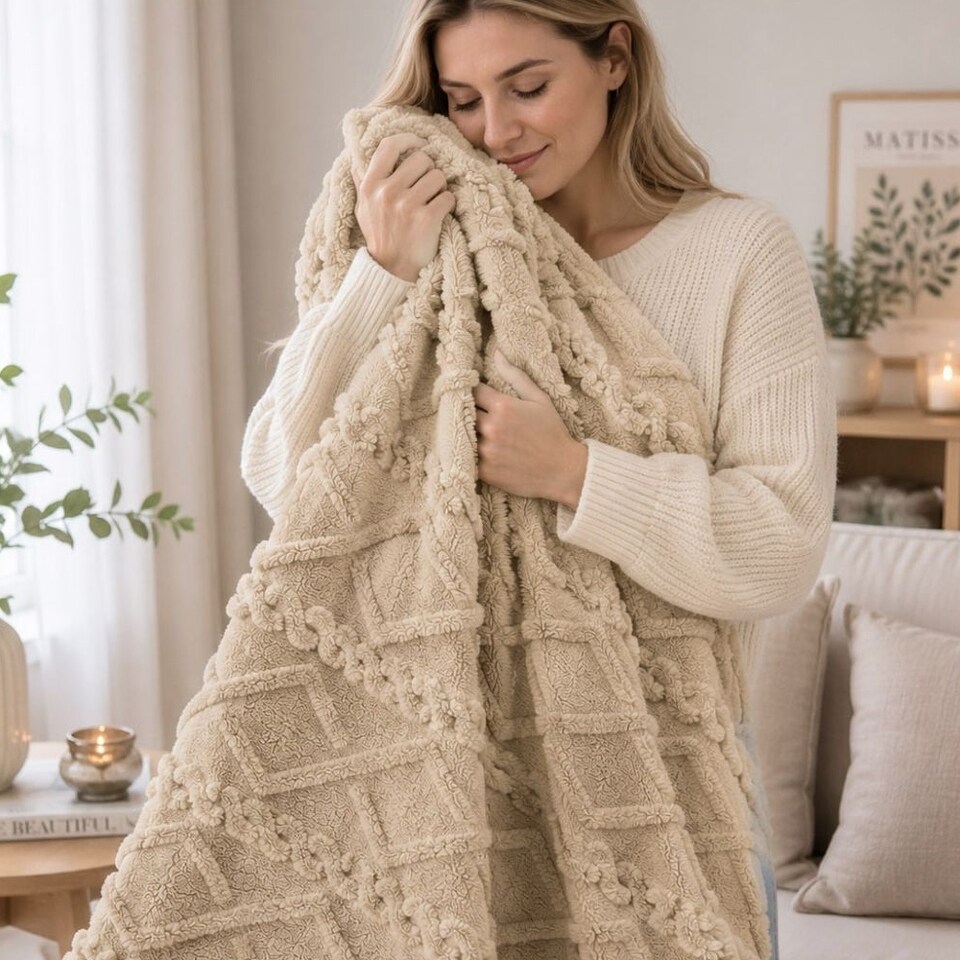 image 1 of Soft Cable Throw Blanket – Cosy Textured Home Decorative Warm Blanket 150 x 200cm