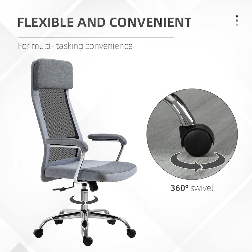 image 1 of Vinsetto Office Chair, Ergonomic Desk Chair, High Back Computer Chair with Adjustable Height, Swivel Rolling Wheels, Mesh Back and Linen-Feel Fabric Seat for Home and Study, Grey