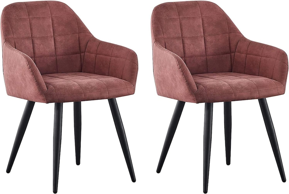image 1 of Set of 2 Faux Suede Leather Dining Chairs with Arms Adrian Pink