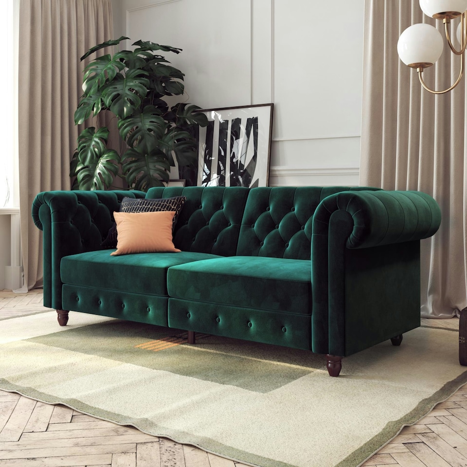 image 1 of Felix chesterfield sofa bed in velvet teal | Green | TEAL | Two Seater