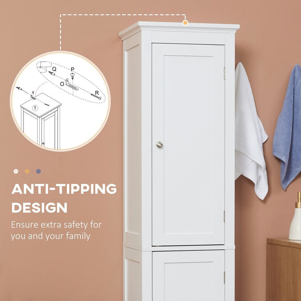 image 1 of kleankin Tall Bathroom Cabinet with Adjustable Shelves, Double Door, White White